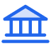 Blue icon of a classical bank or government building with columns and a triangular pediment.