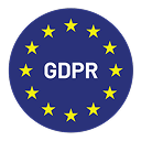GDPR text surrounded by twelve yellow stars forming a circle on a blue background, representing the European Union.