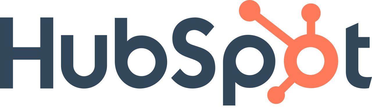 HubSpot logo with dark blue text and an orange sprocket design integrated into the letter 'o'.
