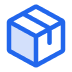 Blue icon of a closed cardboard box with tape.