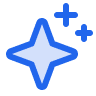 Blue sparkling stars icon with one large star and two smaller stars.