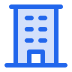 Blue icon of a classical building with pillars representing a bank or institution.