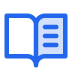 Blue open book icon with one page outlined and the other filled.