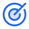 Blue circular target icon with an arrow hitting the center.
