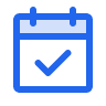 Blue calendar icon with a checkmark inside.