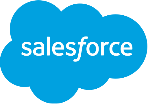 Salesforce logo with white text inside a blue cloud shape.